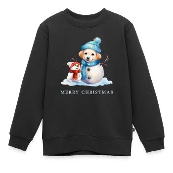 Fröhlicher Schneemann mit Hundeschneemann  - Kinder Premium Organic Sweatshirt - Schwarz - Vorne - AI Model Kid Female (0cm)