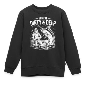 Dirty & Deep – Motif de pêcheur amusant pour hommes - Sweat Premium enfant bio - noir - Devant - AI Model Kid Female (0cm)