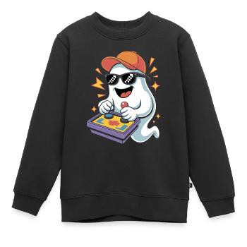 Retro Gamer Halloween Geist - Kinder Premium Organic Sweatshirt - Schwarz - Vorne - AI Model Kid Female (0cm)