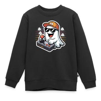Retro Gamer Halloween Geist - Kinder Premium Organic Sweatshirt - Schwarz - Vorne - AI Model Kid Female (0cm)