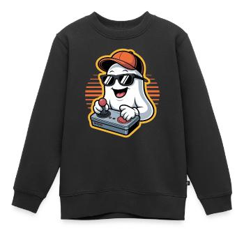 Retro Gamer Halloween Geist - Kinder Premium Organic Sweatshirt - Schwarz - Vorne - AI Model Kid Female (0cm)