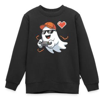 Retro Gamer Halloween Geist - Kinder Premium Organic Sweatshirt - Schwarz - Vorne - AI Model Kid Female (0cm)