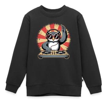 DJ Owl avec platines - Sweat Premium enfant bio - noir - Devant - AI Model Kid Female (0cm)