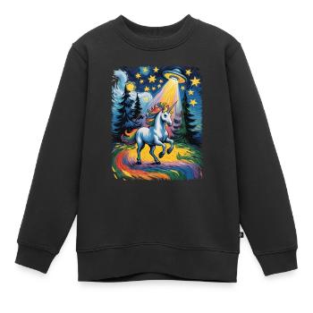 Leuchtendes Einhorn im Sternenrausch - Kinder Premium Organic Sweatshirt - Schwarz - Vorne - AI Model Kid Female (0cm)