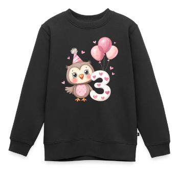 Eule zum dritten Geburtstag mit Luftballons - Kinder Premium Organic Sweatshirt - Schwarz - Vorne - AI Model Kid Female (0cm)