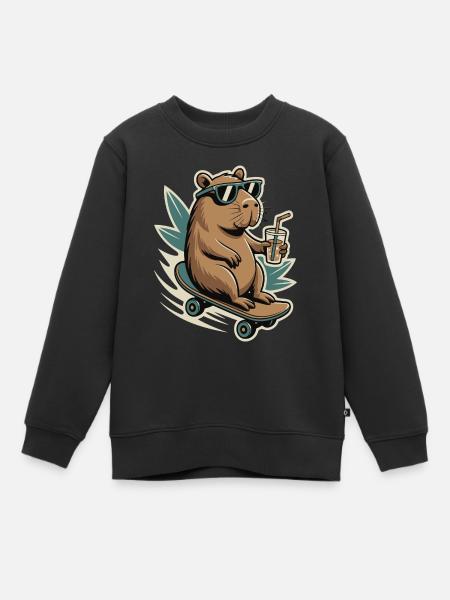 Biber auf Skateboard mit Drink und Sonnenbrille - Kinder Premium Organic Sweatshirt - Schwarz