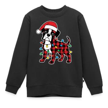 Chien Boxer Noël Plaid Rouge Carreaux - Sweat Premium enfant bio - noir - Devant - AI Model Kid Female (0cm)