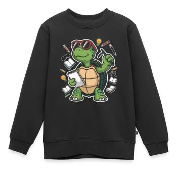 Lernende Schildkröte mit Stift - Kinder Premium Organic Sweatshirt - Schwarz - Vorne - AI Model Kid Female (0cm)