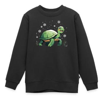 Grüne Schildkröte mit Schneeflocken - Kinder Premium Organic Sweatshirt - Schwarz - Vorne - AI Model Kid Female (0cm)