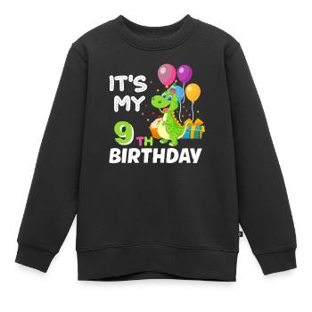 9e anniversaire Garçon Fille Dinosaure Neuf ans - Sweat Premium enfant bio - noir - Devant - AI Model Kid Female (0cm)