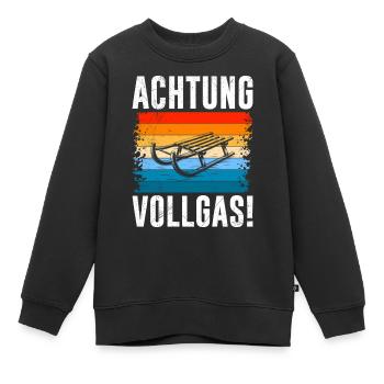 Schlitten ACHTUNG VOLLGAS! LUSTIG - Kinder Premium Organic Sweatshirt - Schwarz - Vorne - AI Model Kid Female (0cm)