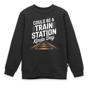 Könnte ein Bahnhofs Tag sein - Kinder Premium Organic Sweatshirt - Schwarz - Vorne - AI Model Kid Female (0cm)