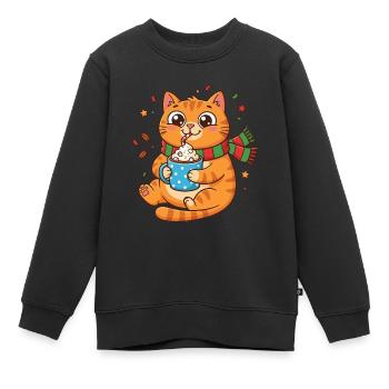 Café d’hiver avec crème pour chatons câlins - Sweat Premium enfant bio - noir - Devant - AI Model Kid Female (0cm)