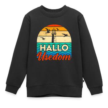 Holidays on Usedom Baltic Sea HELLO USEDOM Funny - Kids Premium Organic Sweatshirt - black - Front - AI Model Kid Female (0cm)
