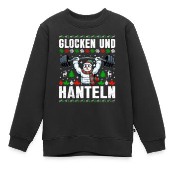 Weihnachten GLOCKEN UND HANTELN Lustiges - Kinder Premium Organic Sweatshirt - Schwarz - Vorne - AI Model Kid Female (0cm)