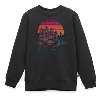 Nachtsonne über Amsterdamer Kanäle - Kinder Premium Organic Sweatshirt - Schwarz - Vorne - AI Model Kid Female (0cm)