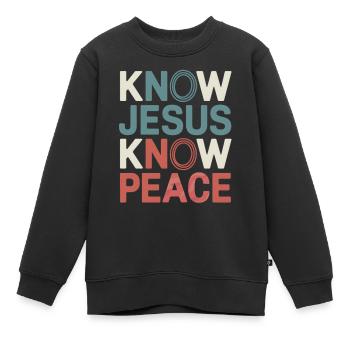 Connais Jésus, connais la paix - Sweat Premium enfant bio - noir - Devant - AI Model Kid Female (0cm)
