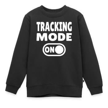Tracking Mode ON – Tracking Adventure - Kids Premium Organic Sweatshirt - black - Front - AI Model Kid Female (0cm)
