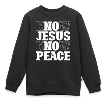 Know Jesus Know Peace Lettering - Kids Premium Organic Sweatshirt - black - Front - AI Model Kid Female (0cm)