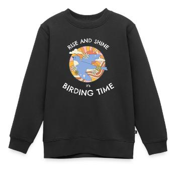 AUFSTEHEN UND STRAHLEN, ES IST VOGELBEOBACHTUNGSZEIT. - Kinder Premium Organic Sweatshirt - Schwarz - Vorne - AI Model Kid Female (0cm)