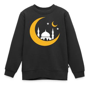 Islam Croissant Lune Mosquée Silhouette  - Sweat Premium enfant bio - noir - Devant - AI Model Kid Female (0cm)
