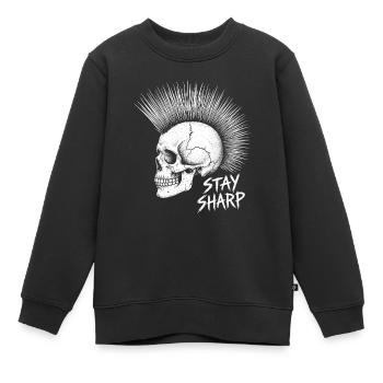 Stay Sharp Punk Skull – Conception du Crâne Iroquois - Sweat Premium enfant bio - noir - Devant - AI Model Kid Female (0cm)