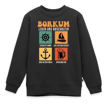 Nordsee BORKUM LEBEN UND ABSCHALTEN Retro Lustig - Kinder Premium Organic Sweatshirt - Schwarz - Vorne - AI Model Kid Female (0cm)