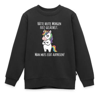 Fast gelächelt – Grummeliges Einhorn Morgenmuffel - Kinder Premium Organic Sweatshirt - Schwarz - Vorne - AI Model Kid Female (0cm)
