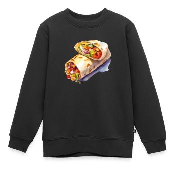 Illustration colorée de l’emballage végétal - Sweat Premium enfant bio - noir - Devant - AI Model Kid Female (0cm)