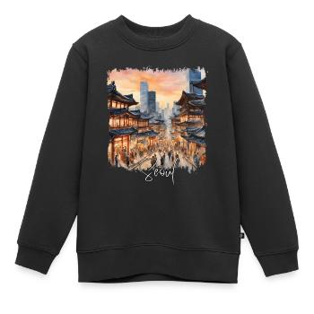 Séoul, Corée du Sud, Séoul Aquarelle - Sweat Premium enfant bio - noir - Devant - AI Model Kid Female (0cm)