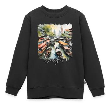 Aquarell von Bangkok, Bangkok, Thailand - Kinder Premium Organic Sweatshirt - Schwarz - Vorne - AI Model Kid Female (0cm)