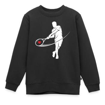 Tennis Silhouette Herz im Schläger Motiv - Kinder Premium Organic Sweatshirt - Schwarz - Vorne - AI Model Kid Female (0cm)