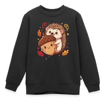Süßer Igel mit Eichel Herbst - Kinder Premium Organic Sweatshirt - Schwarz - Vorne - AI Model Kid Female (0cm)