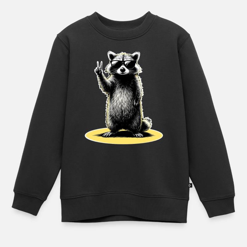 Waschbär Peace - Kinder Premium Organic Sweatshirt - Schwarz