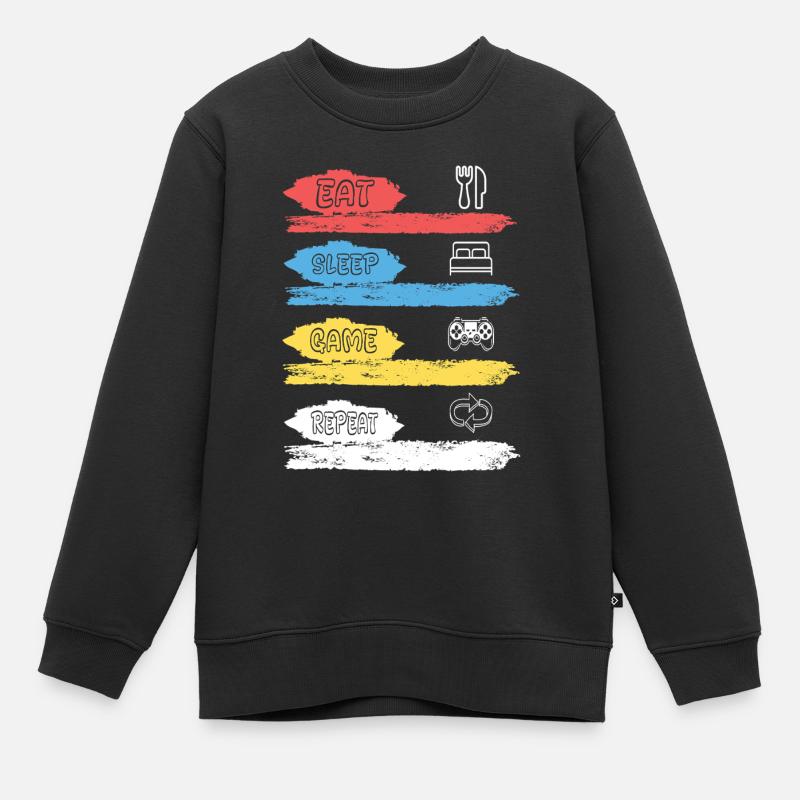 EAT SLEEP GAME REPEAT - V2 - Kinder Premium Organic Sweatshirt - Schwarz