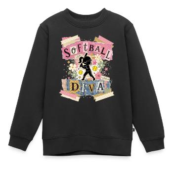 Diva du softball de texte de collage fille - Sweat Premium enfant bio - noir - Devant - AI Model Kid Female (0cm)