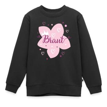 Hochzeit Brat Blüte mit Krone Schriftzug - Kinder Premium Organic Sweatshirt - Schwarz - Vorne - AI Model Kid Female (0cm)
