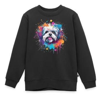 Shih Tzu Dog Splash Art coloré - Sweat Premium enfant bio - noir - Devant - AI Model Kid Female (0cm)