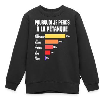 Pétanque Humour Bouliste Joueur de Pétanque papa - Sweat Premium enfant bio - noir - Devant - AI Model Kid Female (0cm)
