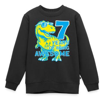 DINO 7 ANS DINOSAURE 7E ANNIVERSAIRE - Sweat Premium enfant bio - noir - Devant - AI Model Kid Female (0cm)