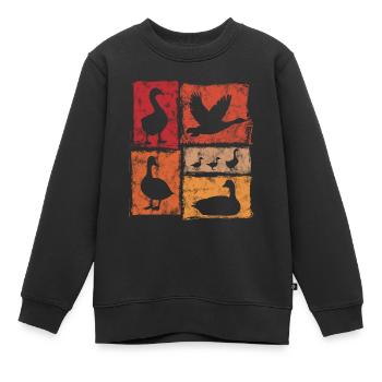 Gänse In Perspektive - Retro Bauernhof Grafik - Kinder Premium Organic Sweatshirt - Schwarz - Vorne - AI Model Kid Female (0cm)