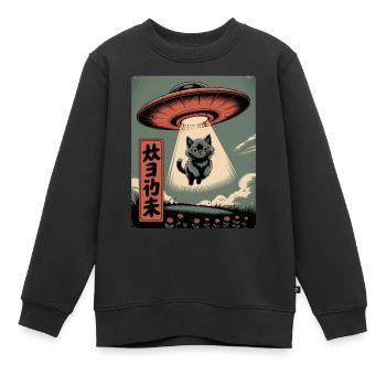 UFO Katze - Kinder Premium Organic Sweatshirt - Schwarz - Vorne - AI Model Kid Female (0cm)