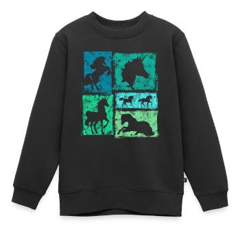 Einhorn in Perspektiven – Retro-Stil Mit Sternen - Kinder Premium Organic Sweatshirt - Schwarz - Vorne - AI Model Kid Female (0cm)