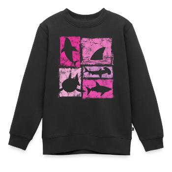 Haie Retro Silhouetten Grafik - Kinder Premium Organic Sweatshirt - Schwarz - Vorne - AI Model Kid Female (0cm)