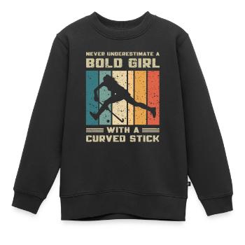 Hockey - Ne sous-estime aucune fille avec un bâton - Sweat Premium enfant bio - noir - Devant - AI Model Kid Female (0cm)