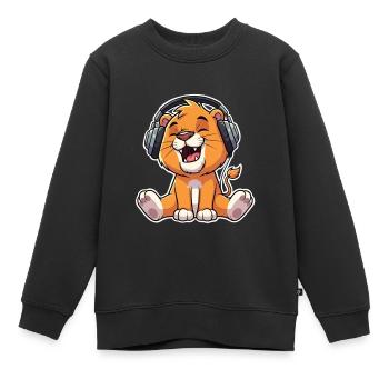 Lion Music - Sweat Premium enfant bio - noir - Devant - AI Model Kid Female (0cm)