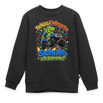 Tschuess Kindergarten Schule Ich Komme Dino Truck  - Kinder Premium Organic Sweatshirt - Schwarz - Vorne - AI Model Kid Female (0cm)