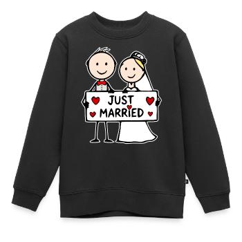 Hochzeitspaar Cartoon just married - Kinder Premium Organic Sweatshirt - Schwarz - Vorne - AI Model Kid Female (0cm)