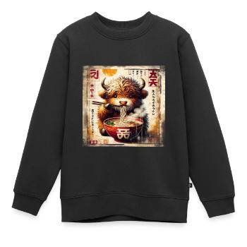 Highland Cow Ramen Vintage Poster Style - Kinder Premium Organic Sweatshirt - Schwarz - Vorne - AI Model Kid Female (0cm)