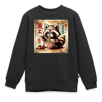 Waschbär Ramen Vintage Poster Style - Kinder Premium Organic Sweatshirt - Schwarz - Vorne - AI Model Kid Female (0cm)
